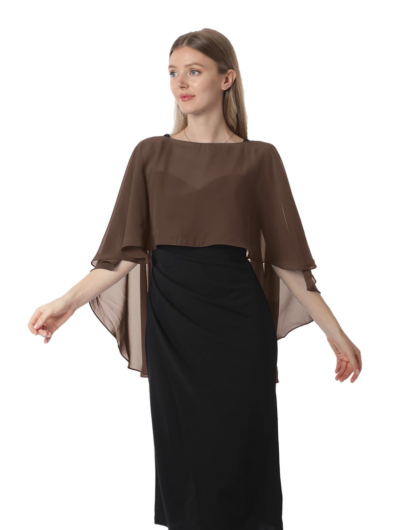 Hotshawl Capelets for women Chiffon Cape Shawls and Wraps for Evening Dress Wedding Capes Cover Up (Coffee) - Image 2